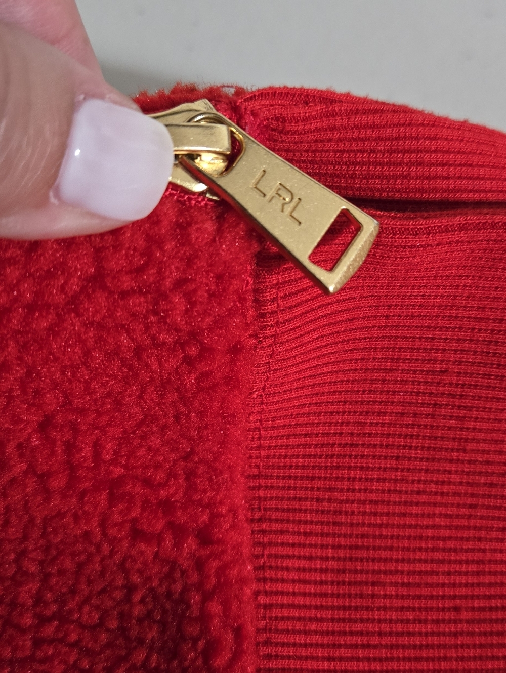 Ralph Lauren Black Label Red Sherpa Gold Zip Pullover Size L - Picture 9 of 12